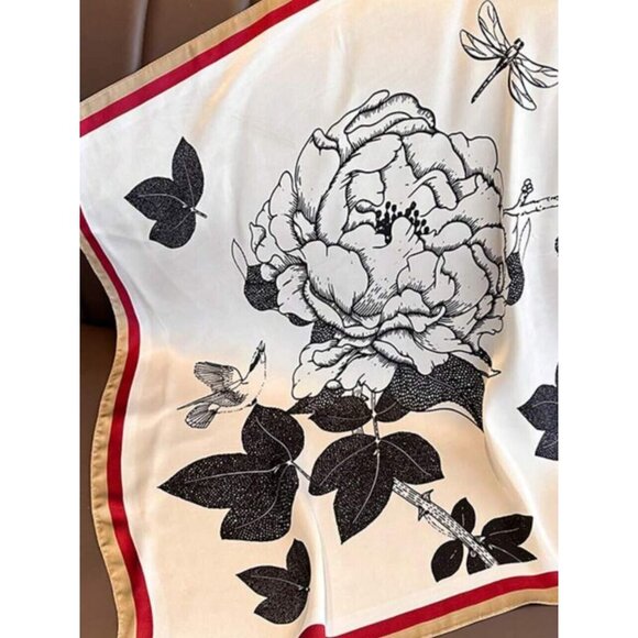 ✨Elegant Bandana Square Silky Scarf Satin Floral White Red Shawl hijab headband - Picture 4 of 6